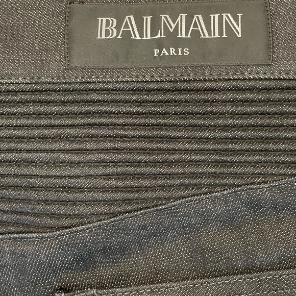 FW15 Black Balmain Biker Slim Stretch Denim Jean 33x32 - Picture 4 of 6